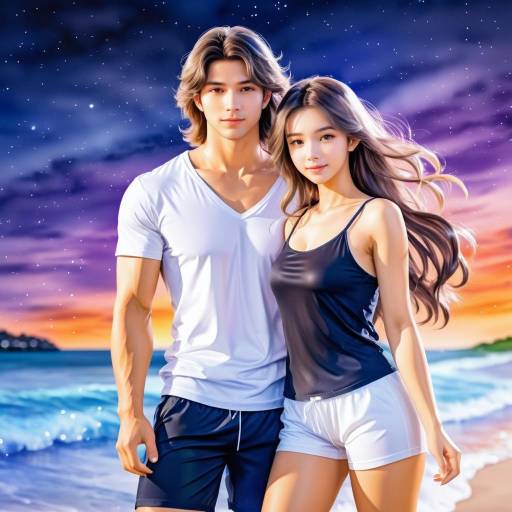 Young couple on beach at sunset