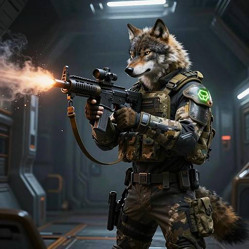 Arctic Wolf Commando in Tactical Gear Firing Weapon