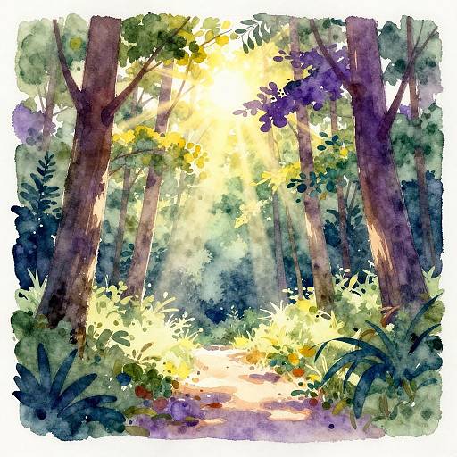 Vibrant Watercolor Forest Scene