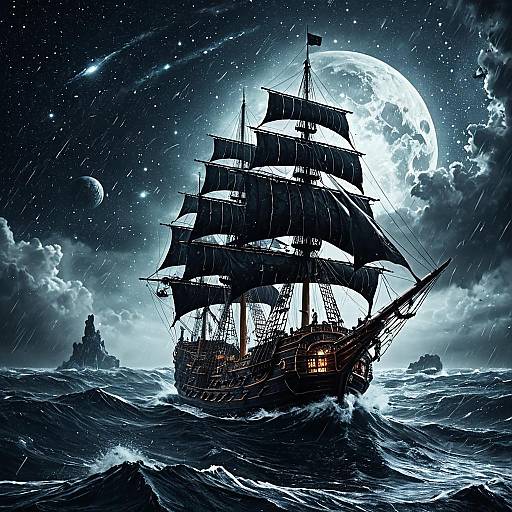 Pirate Ship in Stormy Galactic Sea