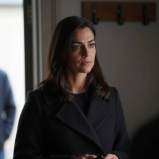 Focused Woman in Dimly Lit Interior