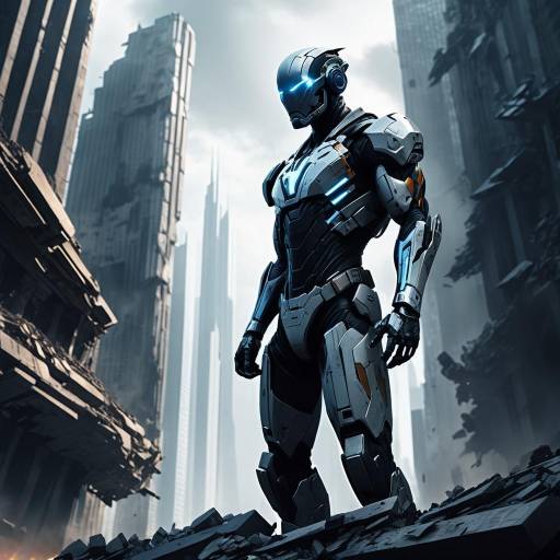 Cybernetic Speedster Overlooking Apocalyptic Scene Cybernetic Speedster Overlooking Apocalyptic Scene