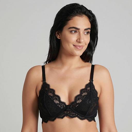 Smiling Woman in Black Lace Bra