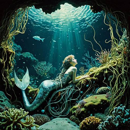 Silver Mermaid in Underwater Cave