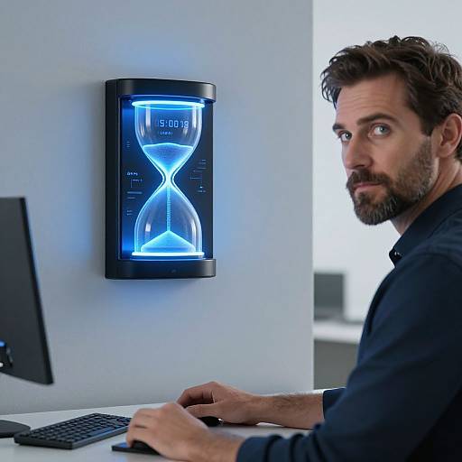 Futuristic Hourglass Timer in Smart Office