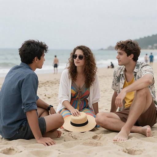 Beach Trio Relaxing by the Ocean