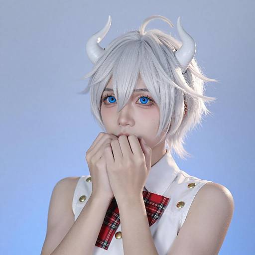 Shy Anime Character with White Hair