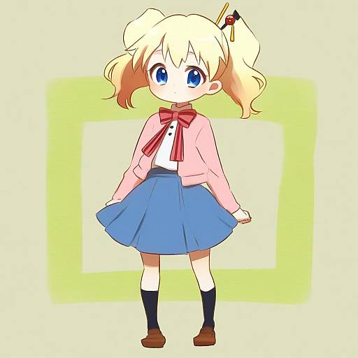 Illustration of Alice cartelet, kin-iro mosaic in the style of Ukata