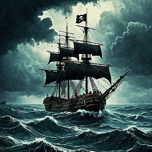 Pirate Ship in Stormy Ocean