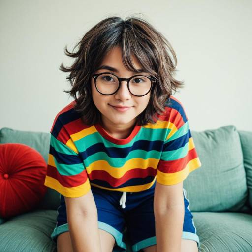 Young Woman Wearing Colorful Striped Shirt and Glasses