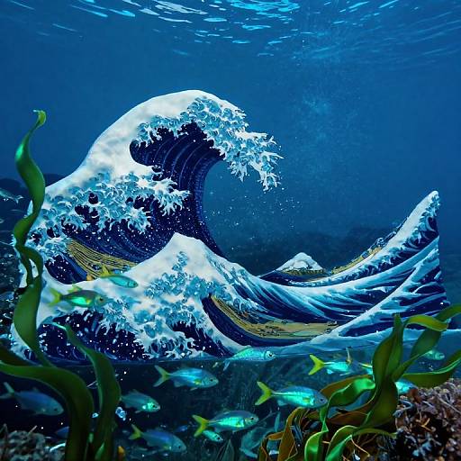 Iridescent Shell Under Hokusai Wave