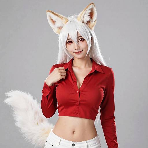 Cosplay of Fennec Fox Girl with White Hair