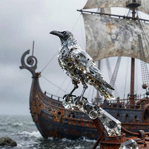 Mechanical Raven on Viking Ship Prow