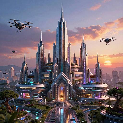 Futuristic Neon-Lit Cyber Castles