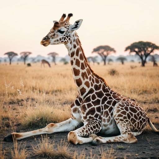 Baby Giraffe Resting on Savannah at Dawn