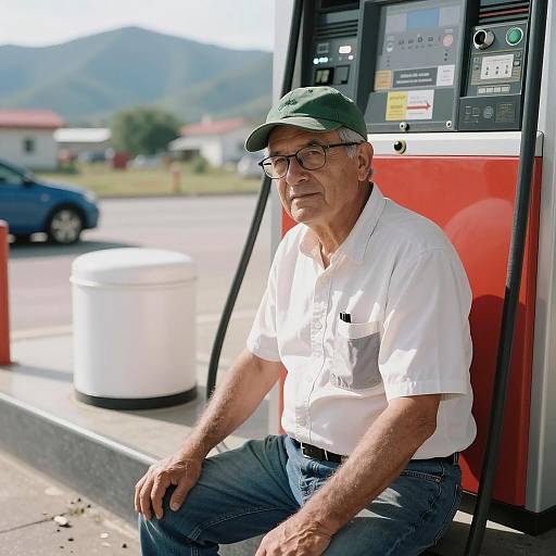 Middle-Aged Man at Fuel Pump Scene