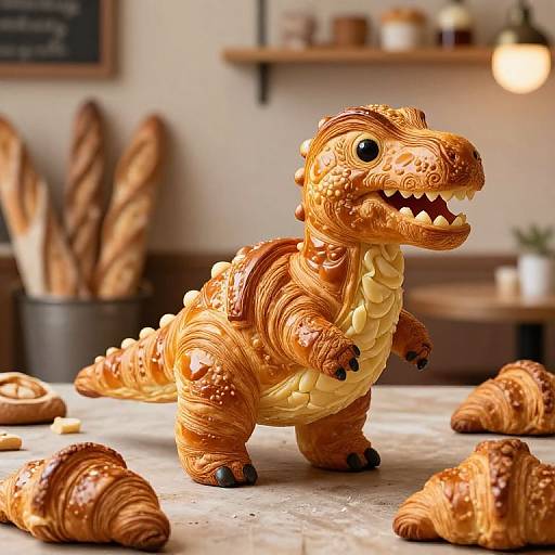 Buttery Croissant Dinosaur in Café