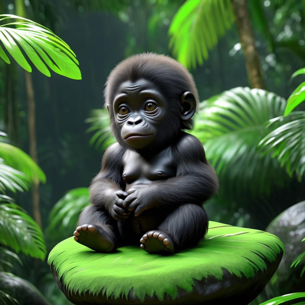 Photorealistic Baby Gorilla in Rainforest