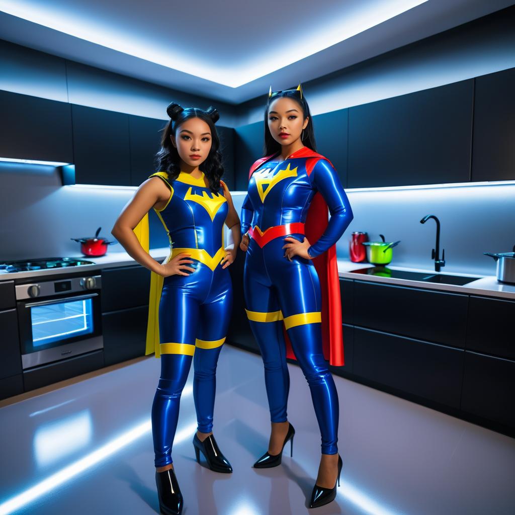 Superhero Friends in a Modern Kitchen