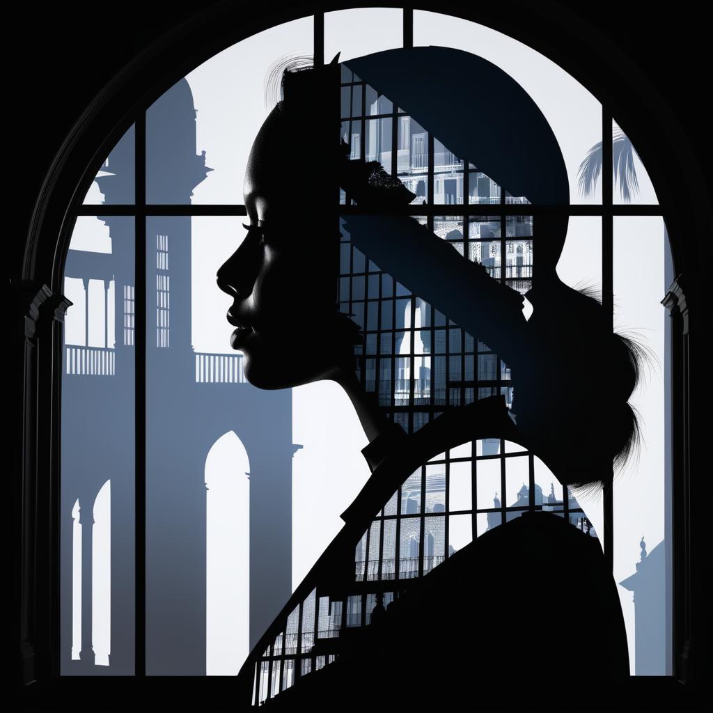 Double Exposure Silhouette of Colonial Woman