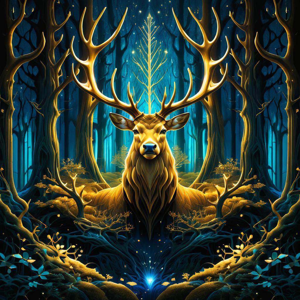 Luminous Forest with Golden Stag Artwork