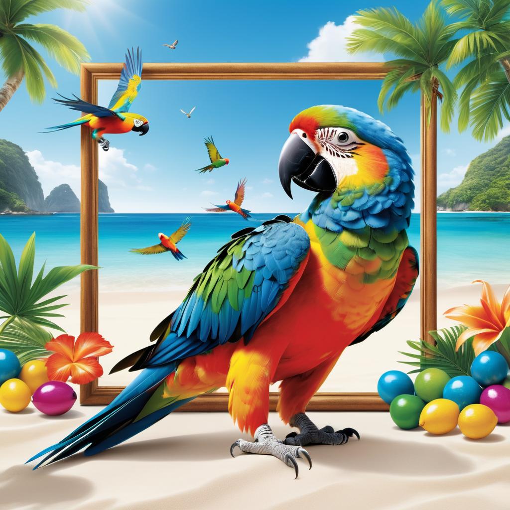 Joyful Parrot Play on Tropical Beach