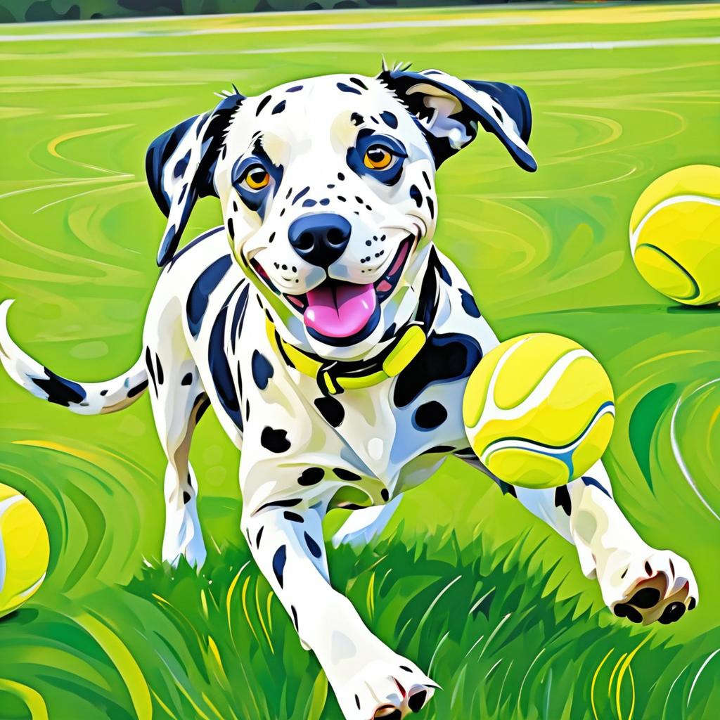 Abstract Dalmatian Playing with Tennis Ball