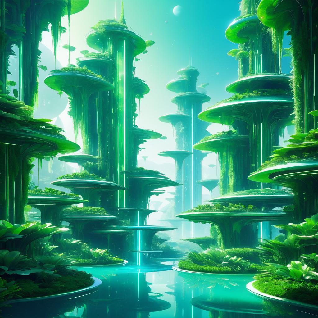 Surreal Futuristic Landscape with Sky Gardens