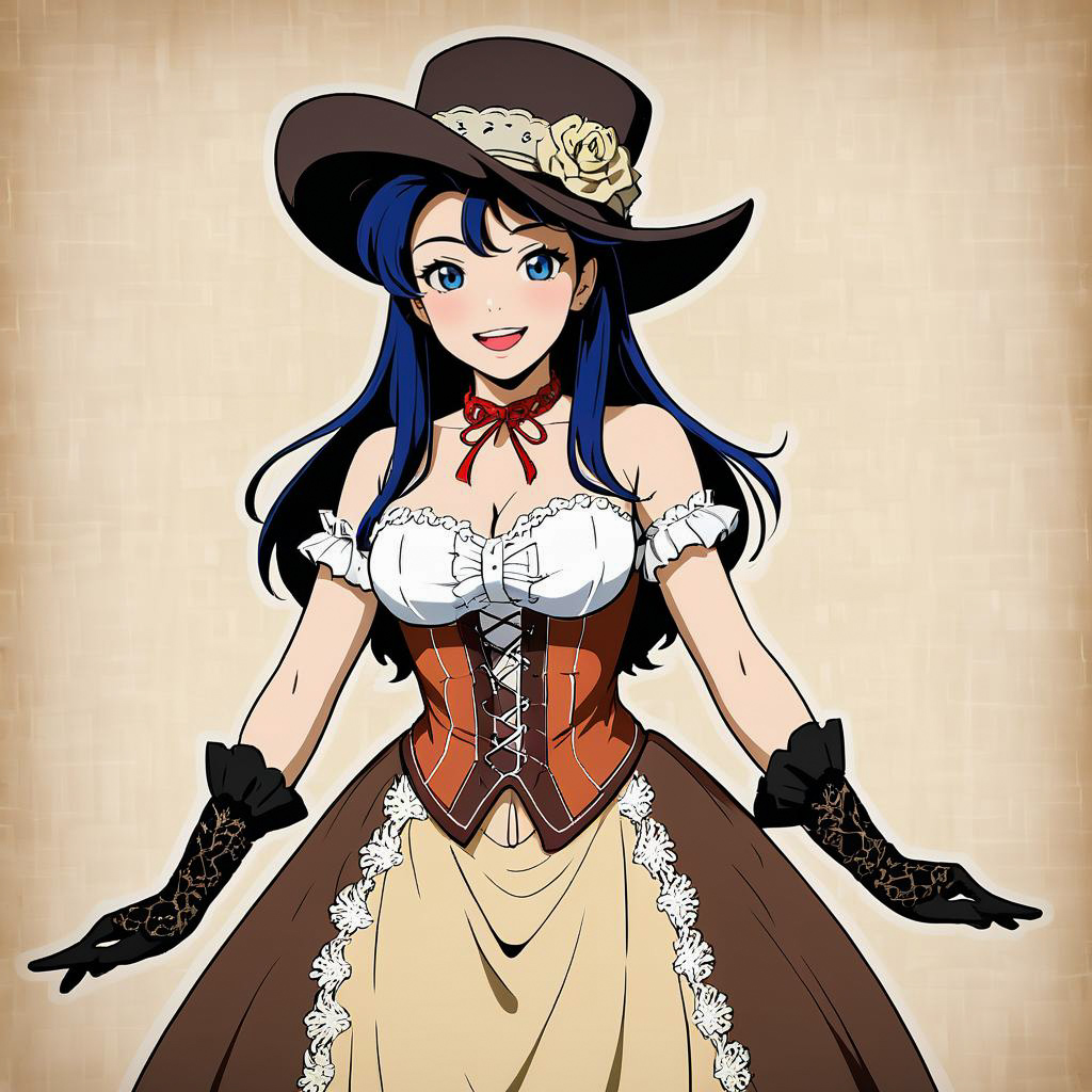 Vintage Cowgirl Dancer in Cel-Shaded Style