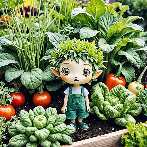 Tiny Garden Sprite Among Vegetables