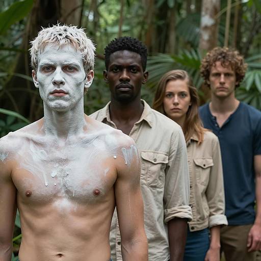 Dramatic Jungle Scene with Four Characters