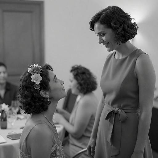 Two Women Smiling in Black-and-White