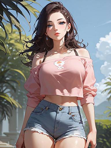 Woman in Pink Crop Top and Denim Daisy Duke Shorts