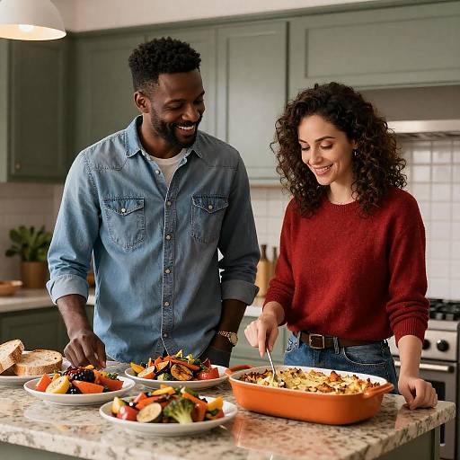 Joyful Culinary Moment in a Cozy Kitchen
