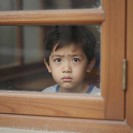Young Boy Gazing Through Window Frame