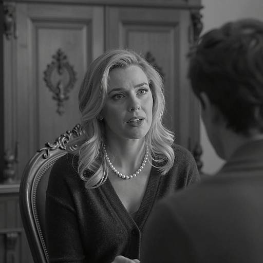 Black and white portrait of woman in conversation