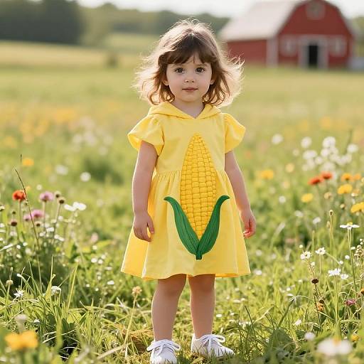 Young Girl in Sunny Meadow Dress
