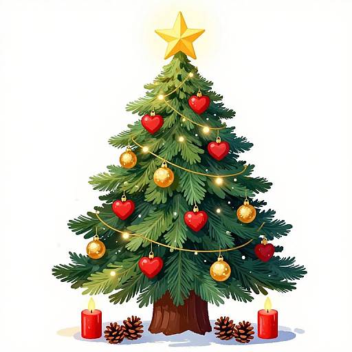 Festive Christmas Tree with Heart Ornaments