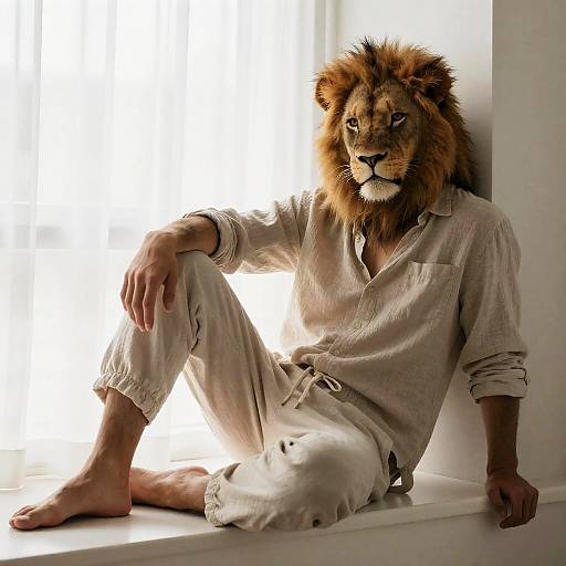 Sunlit Lionboy Reclining by Window