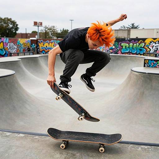 Energetic Orange-Haired Skater Mid-Jump