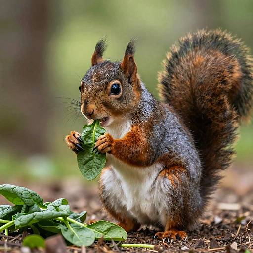 Curious Squirrel Eating Spinach