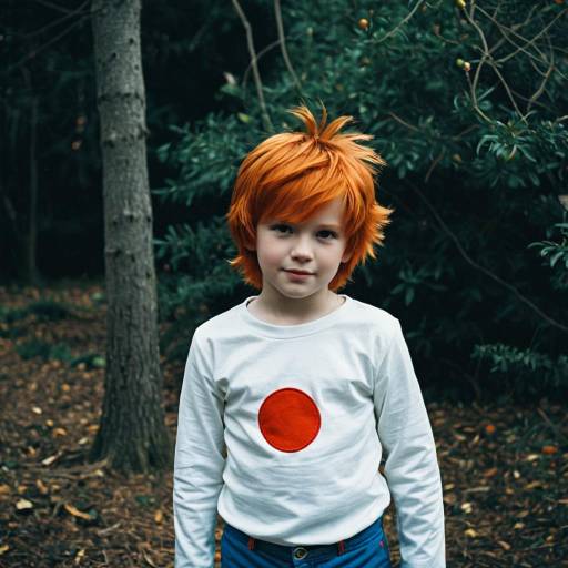 Young Boy with Shaggy Orange Hair in Cosplay Outfit