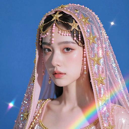 Surreal Woman in Glittery Pink Hood