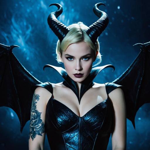 Woman in Maleficent Costume with Horns and Wings