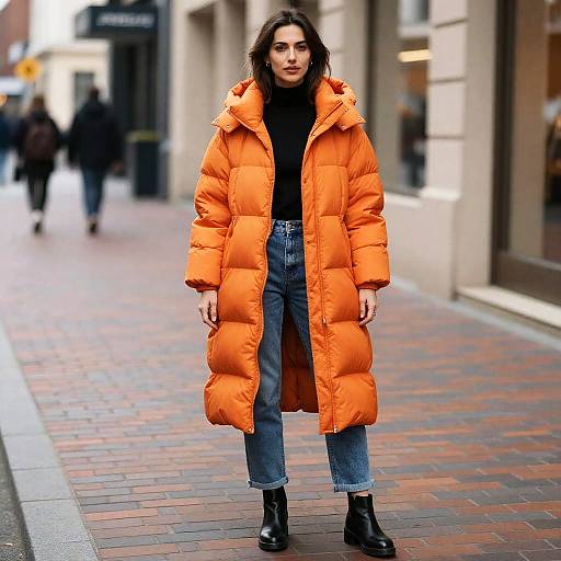 Woman in Orange Puffer Coat