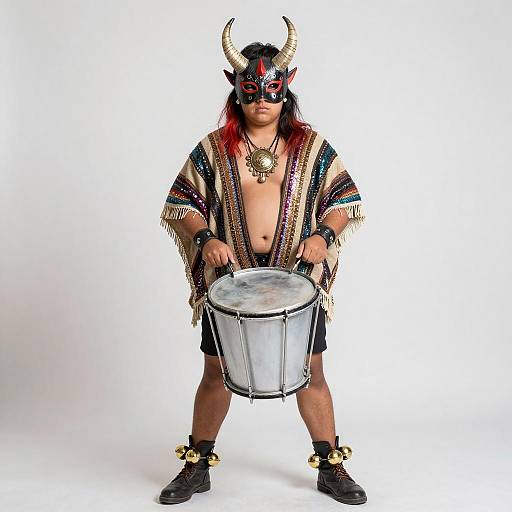 Vibrant Diablada Festival Percussionist