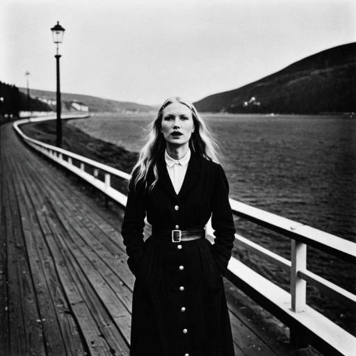Woman on Wooden Pier in Black and White