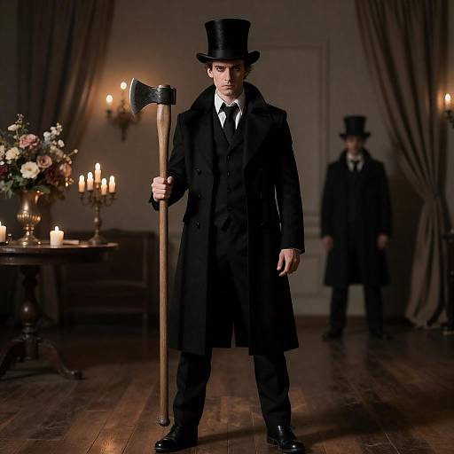 Mysterious Man with Axe in Shadows