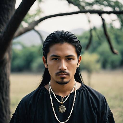 Portrait of Asian Man in Native Attire Outdoors