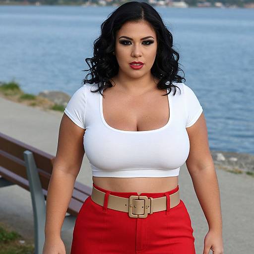 Curvy Woman by Waterfront in Vibrant Style